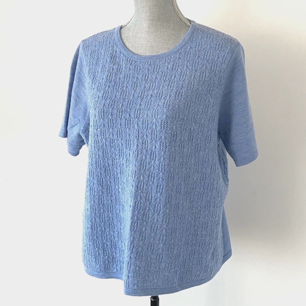 Pendleton Merino Wool Textured Blue Crewneck Sweater Half Sleeve XL Quiet Luxury